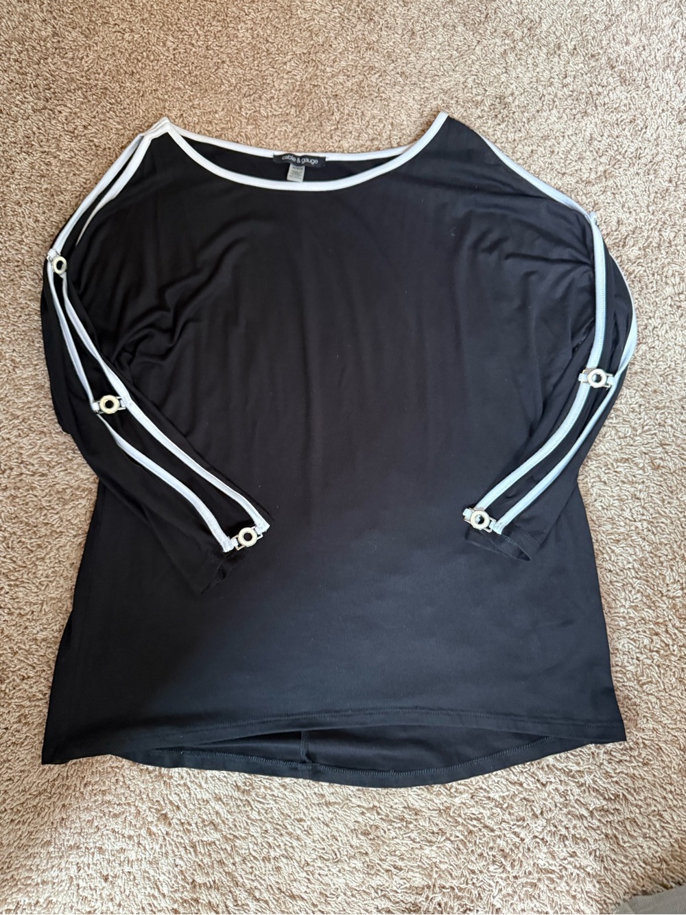 Cable & Gauge Black Top with White Trim and Eyelet Sleeve Detail